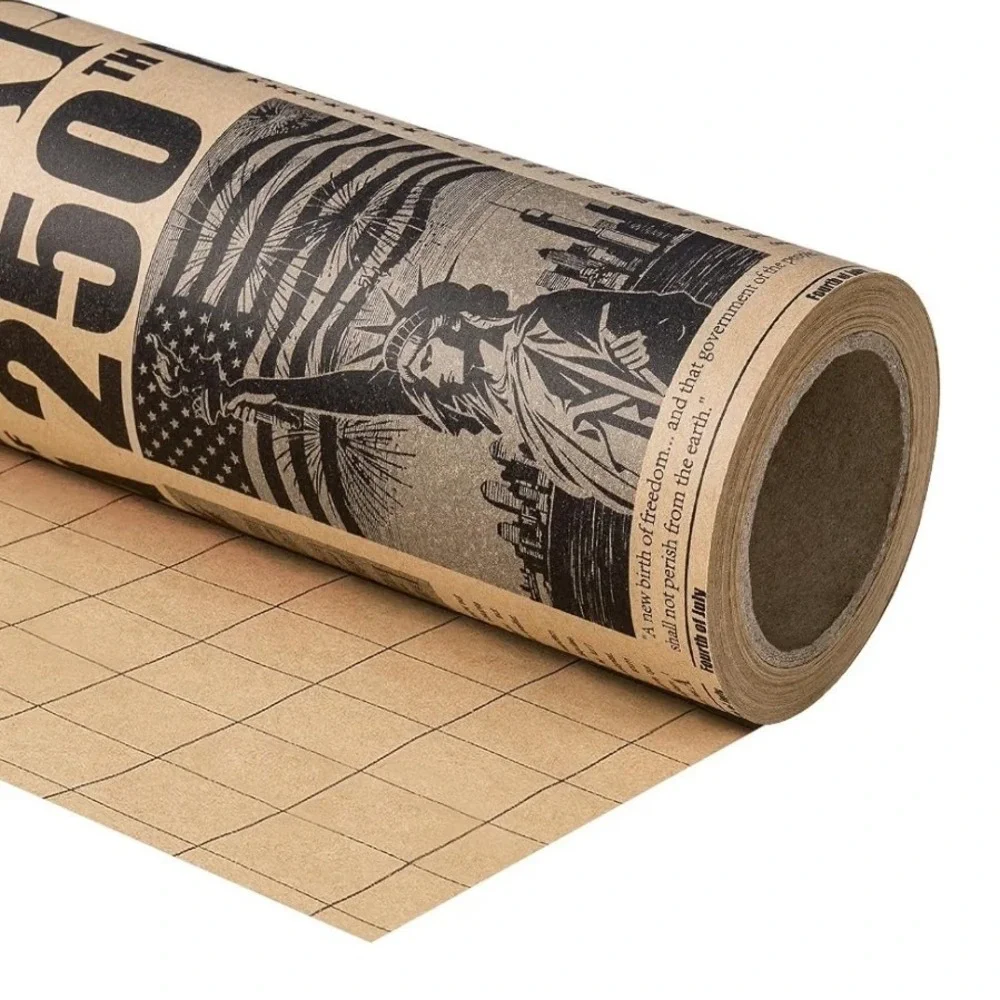 USA 250th Birthday Vintage Newspaper Kraft Wrapping‎ Paper 17in Patriotic Roll
